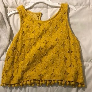 Mustard yellow lace tank top